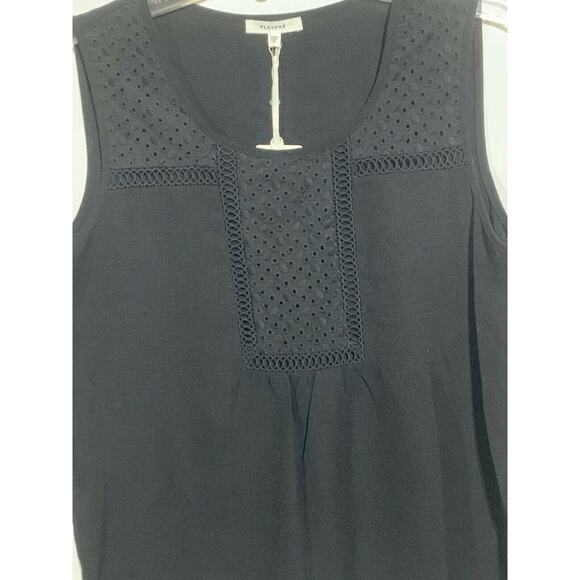 Pleione Black Embroidered Eyelet Trim Oversized Sleeveless Tank XS New - Picture 1 of 6